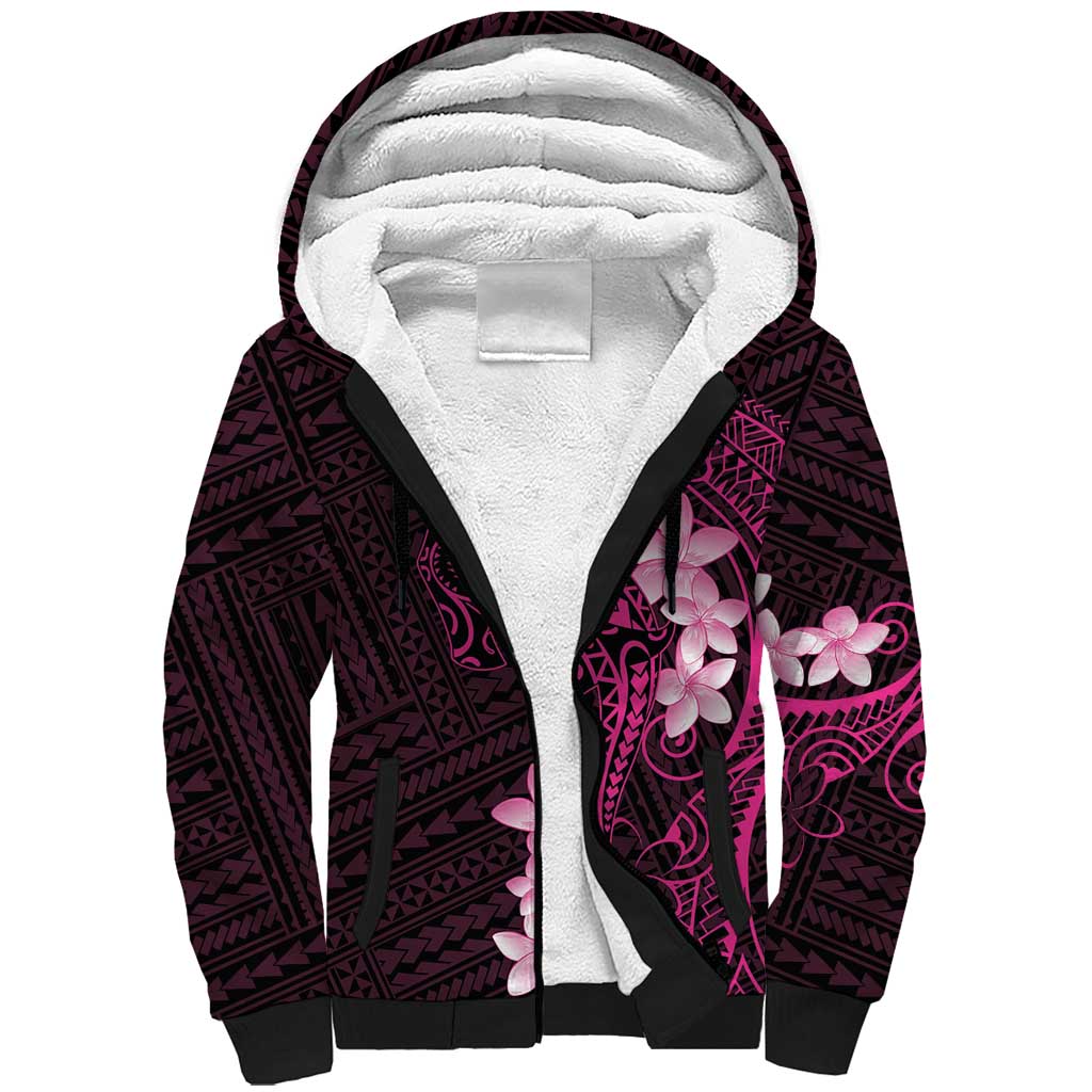 Pink Hawaii Sherpa Hoodie Hammerhead Shark Tattoo Curve Polynesian - Polynesian Pride