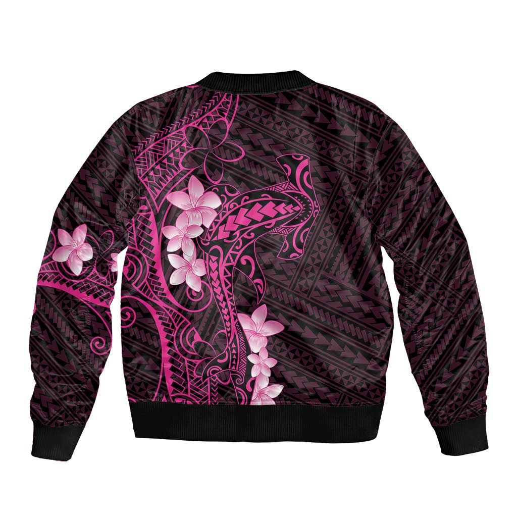 Pink Hawaii Sleeve Zip Bomber Jacket Hammerhead Shark Tattoo Curve Polynesian - Polynesian Pride