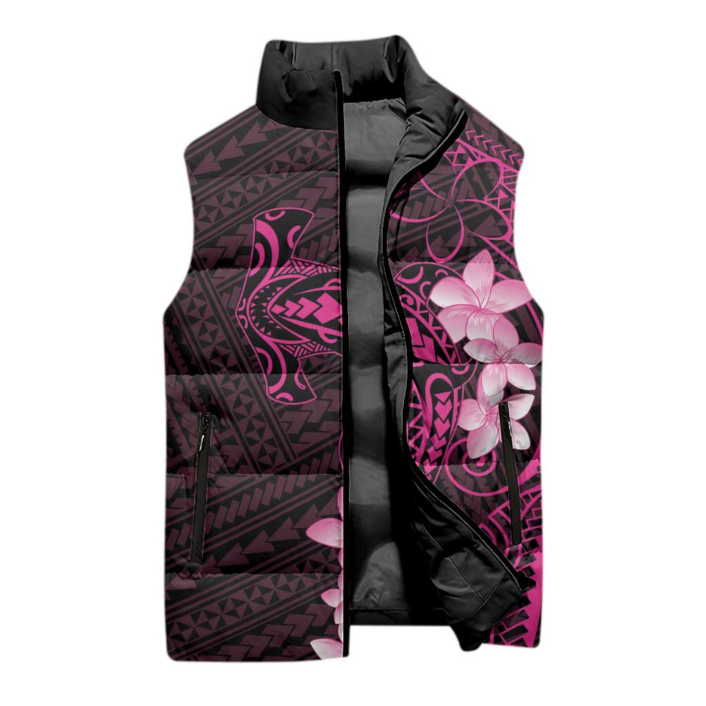 Pink Hawaii Sleeveless Puffer Jacket Hammerhead Shark Tattoo Curve Polynesian - Polynesian Pride
