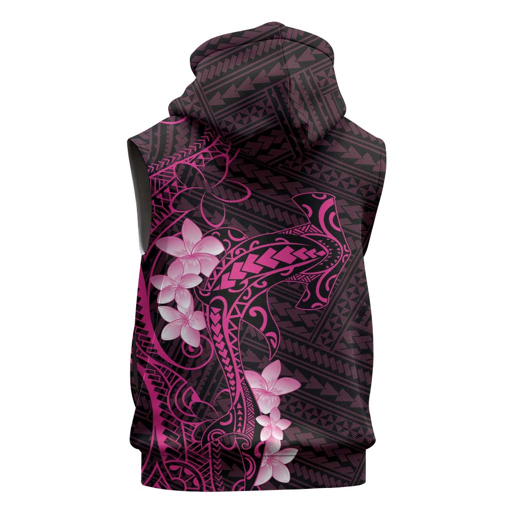 Pink Hawaii Sleeveless Zip Hoodie Hammerhead Shark Tattoo Curve Polynesian - Polynesian Pride