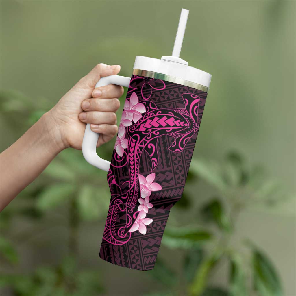 Pink Hawaii Tumbler With Handle Hammerhead Shark Tattoo Curve Polynesian - Polynesian Pride