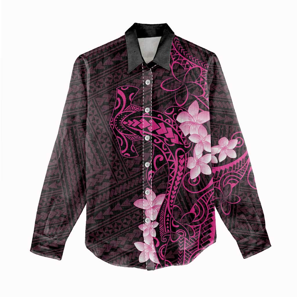 Pink Hawaii Women Casual Shirt Hammerhead Shark Tattoo Curve Polynesian - Polynesian Pride