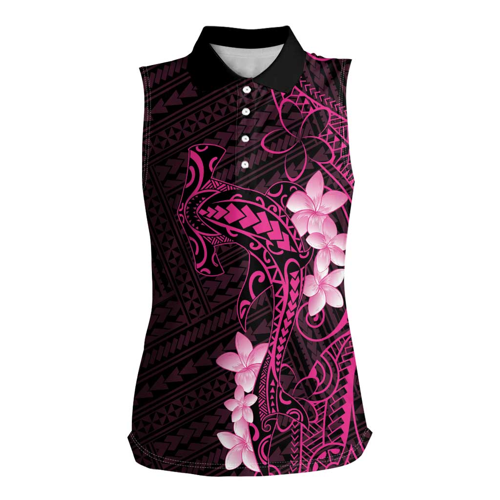 Pink Hawaii Women Sleeveless Polo Shirt Hammerhead Shark Tattoo Curve Polynesian - Polynesian Pride