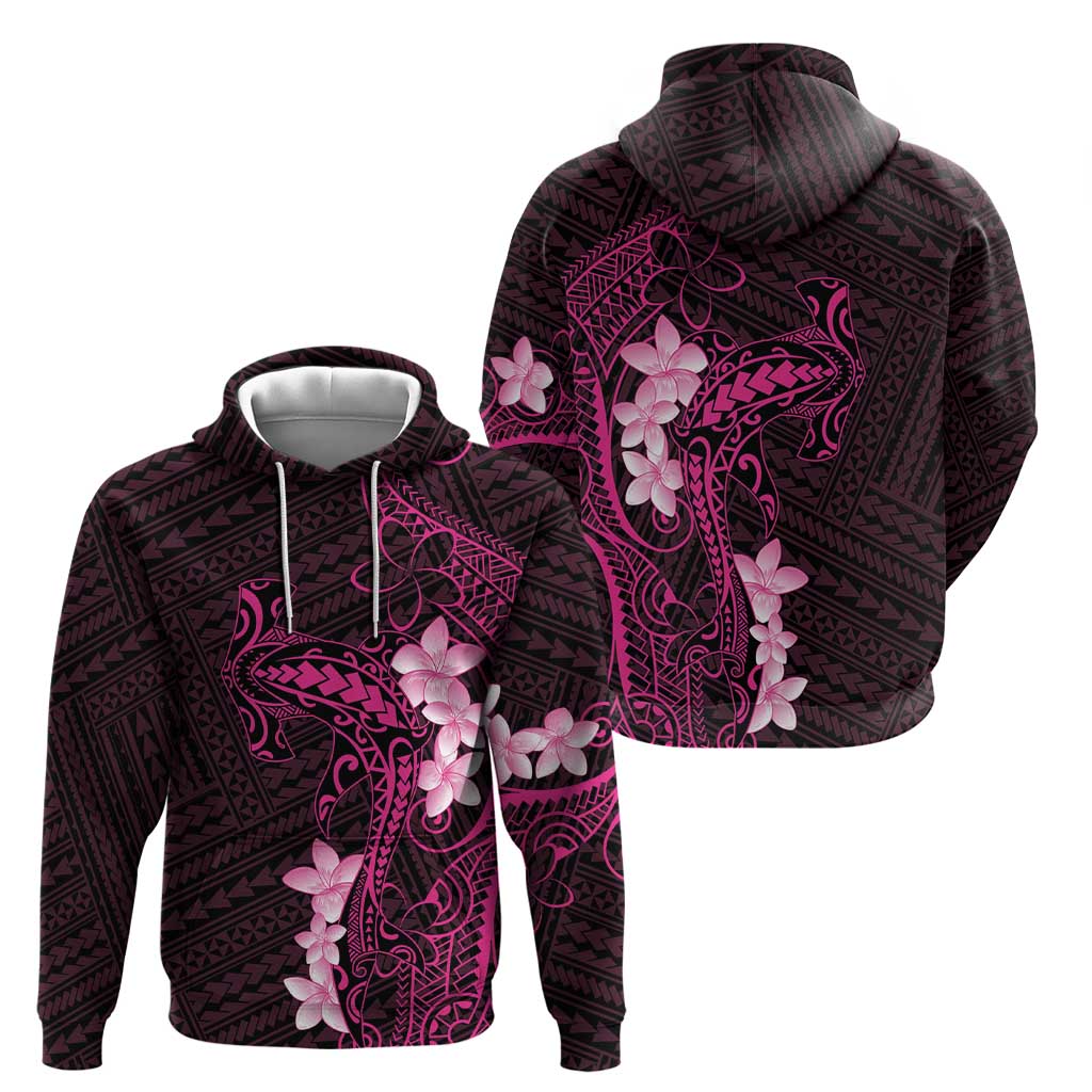 Pink Hawaii Zip Hoodie Hammerhead Shark Tattoo Curve Polynesian - Polynesian Pride