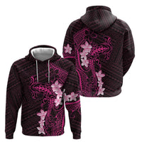 Pink Hawaii Zip Hoodie Hammerhead Shark Tattoo Curve Polynesian - Polynesian Pride