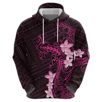 Pink Hawaii Zip Hoodie Hammerhead Shark Tattoo Curve Polynesian - Polynesian Pride