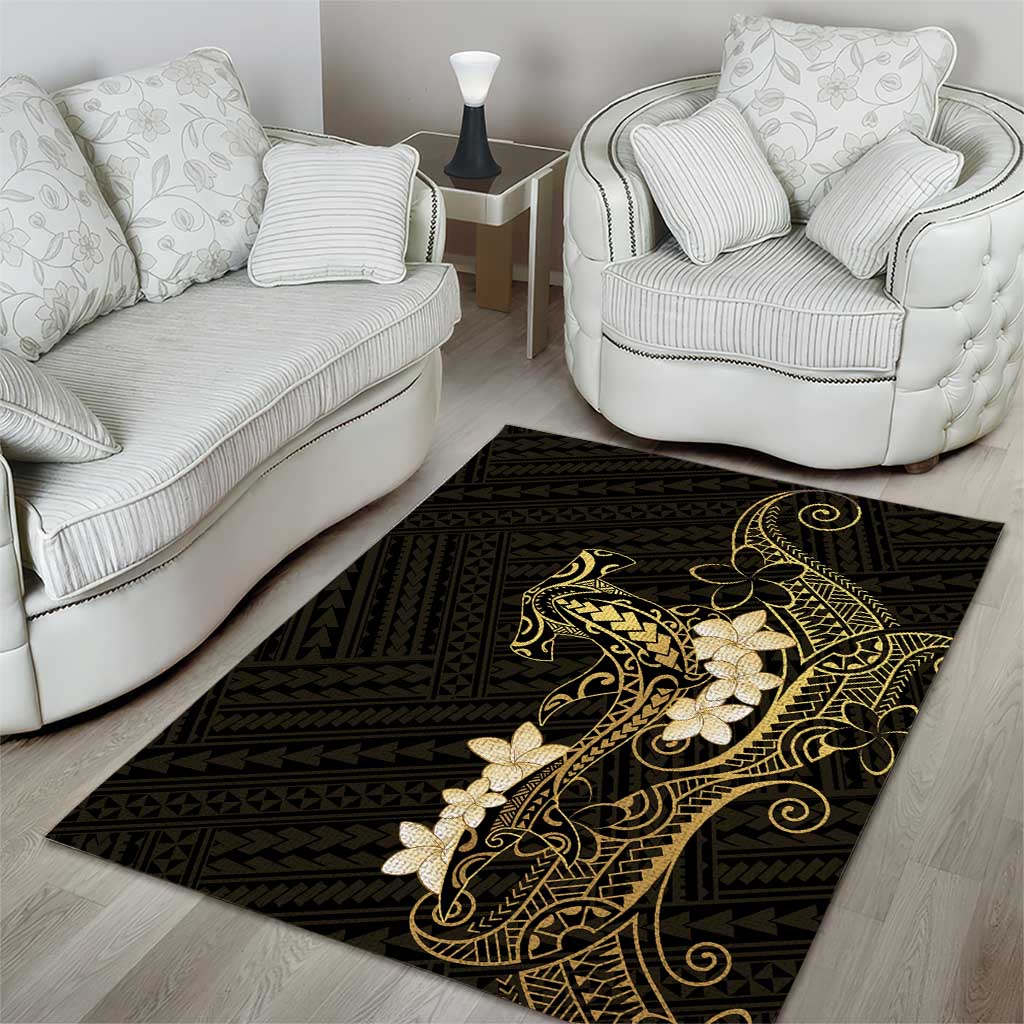 Black and Gold Hawaii Area Rug Hammerhead Shark Tattoo Curve Polynesian - Polynesian Pride