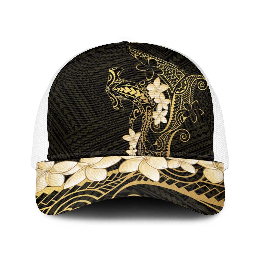 Black and Gold Hawaii Baseball Net Cap Hammerhead Shark Tattoo Curve Polynesian - Polynesian Pride