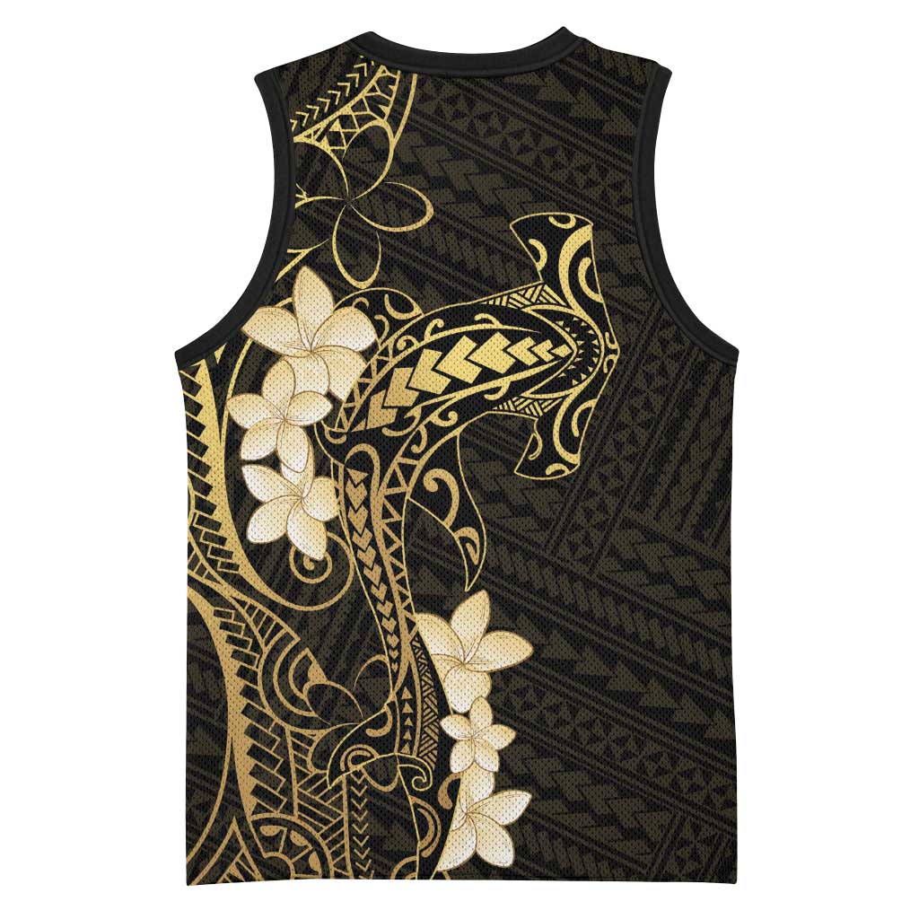 Black and Gold Hawaii Basketball Jersey Hammerhead Shark Tattoo Curve Polynesian - Polynesian Pride