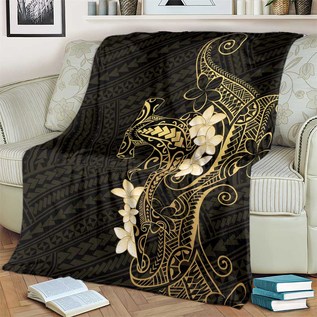 Black and Gold Hawaii Blanket Hammerhead Shark Tattoo Curve Polynesian - Polynesian Pride