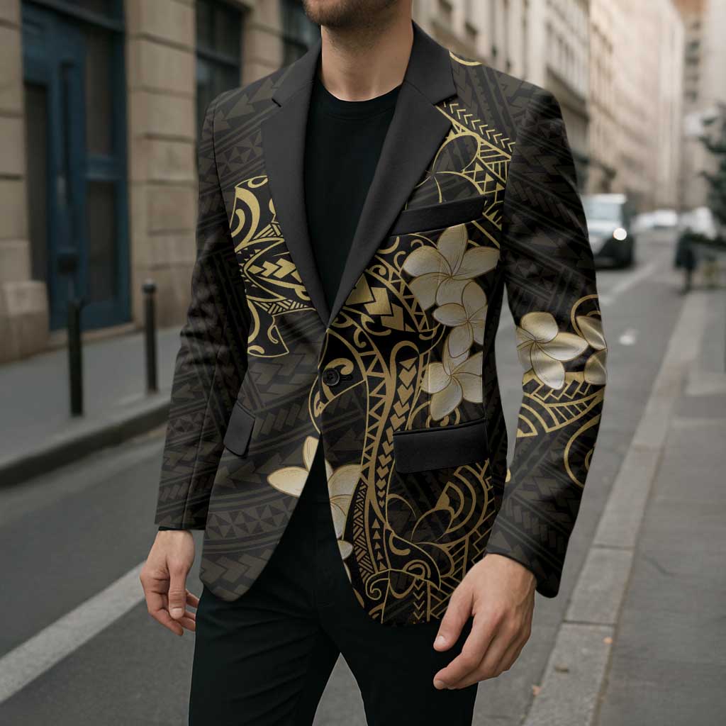 Black and Gold Hawaii Blazer Hammerhead Shark Tattoo Curve Polynesian - Polynesian Pride