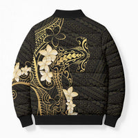 Black and Gold Hawaii Bomber Puffer Jacket Hammerhead Shark Tattoo Curve Polynesian - Polynesian Pride