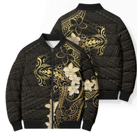 Black and Gold Hawaii Bomber Puffer Jacket Hammerhead Shark Tattoo Curve Polynesian - Polynesian Pride