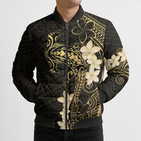 Black and Gold Hawaii Bomber Puffer Jacket Hammerhead Shark Tattoo Curve Polynesian - Polynesian Pride
