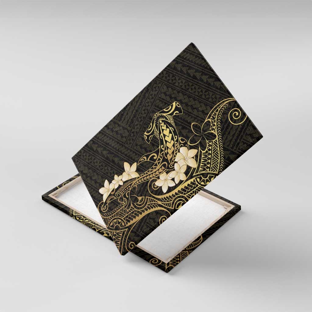 Black and Gold Hawaii Canvas Wall Art Hammerhead Shark Tattoo Curve Polynesian - Polynesian Pride