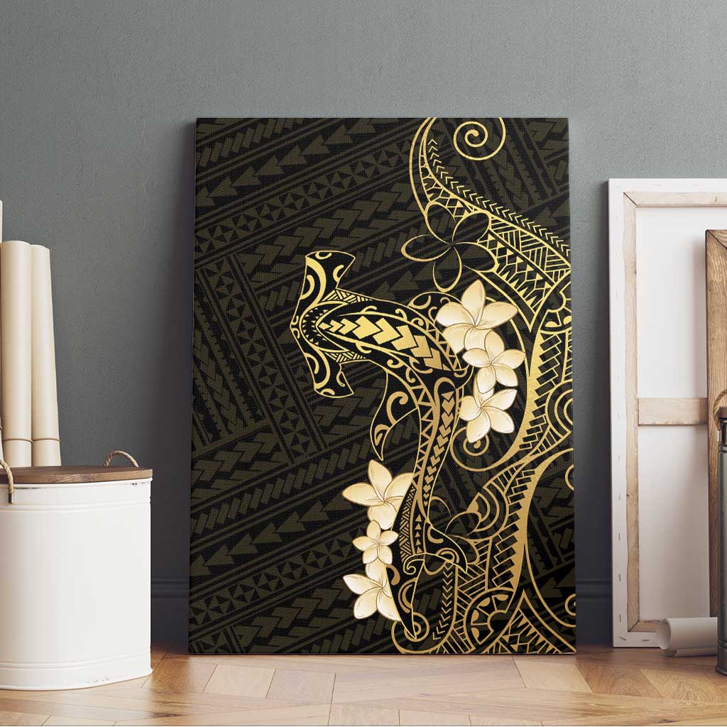 Black and Gold Hawaii Canvas Wall Art Hammerhead Shark Tattoo Curve Polynesian - Polynesian Pride