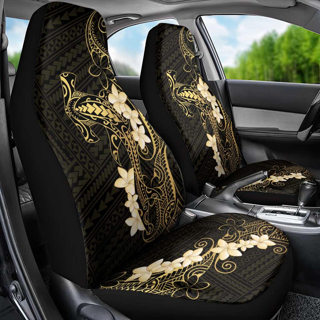 Black and Gold Hawaii Car Seat Cover Hammerhead Shark Tattoo Curve Polynesian - Polynesian Pride