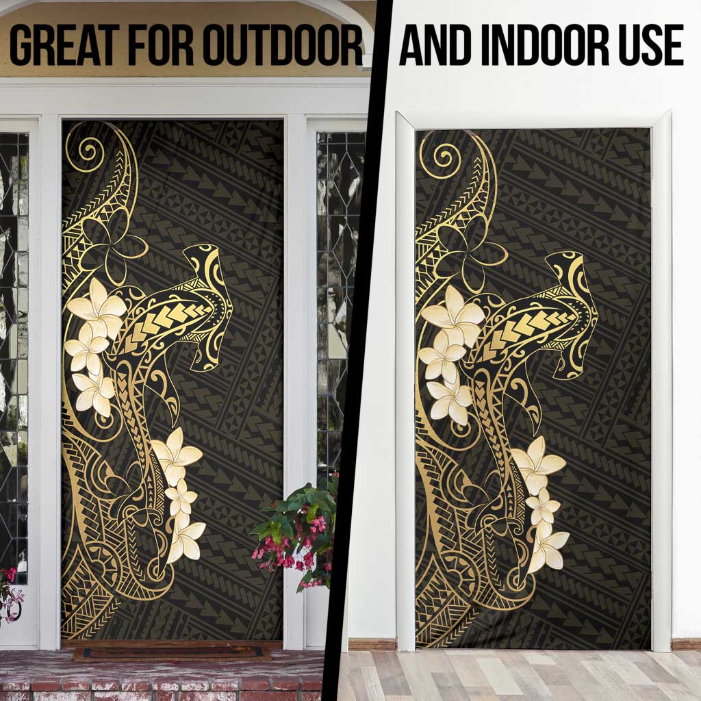 Black and Gold Hawaii Door Cover Hammerhead Shark Tattoo Curve Polynesian - Polynesian Pride