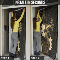 Black and Gold Hawaii Door Cover Hammerhead Shark Tattoo Curve Polynesian - Polynesian Pride