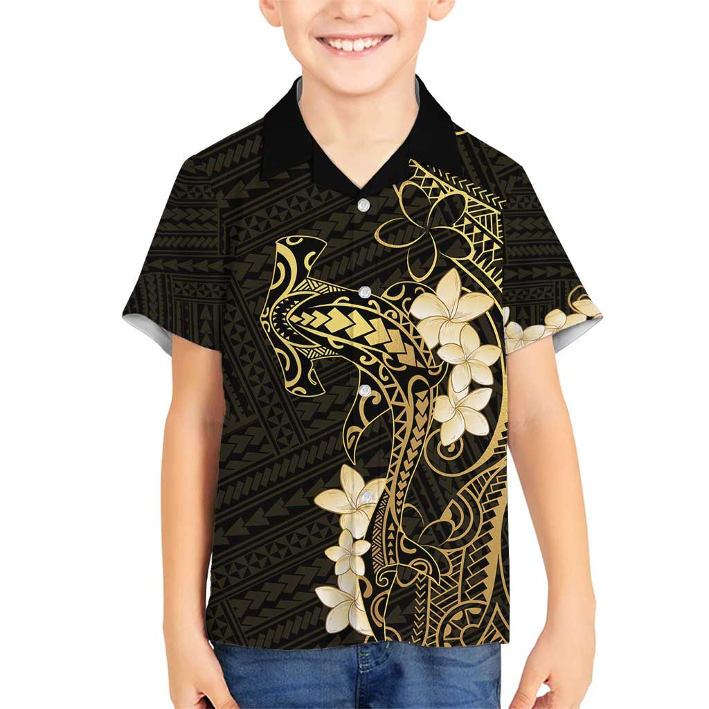 Black and Gold Hawaii Family Matching Long Sleeve Bodycon Dress and Hawaiian Shirt Hammerhead Shark Tattoo Curve Polynesian - Polynesian Pride