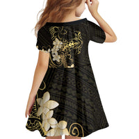 Black and Gold Hawaii Family Matching Off Shoulder Short Dress and Hawaiian Shirt Hammerhead Shark Tattoo Curve Polynesian - Polynesian Pride
