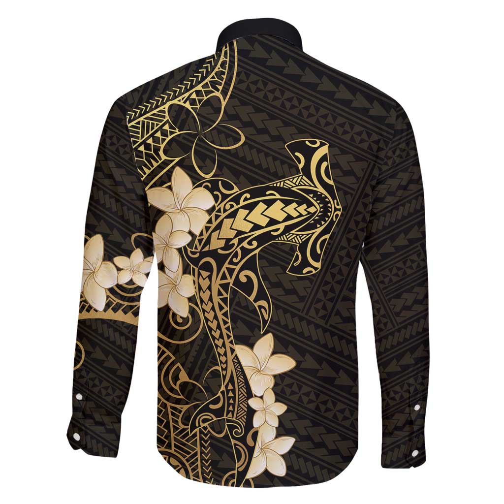 Black and Gold Hawaii Family Matching Off Shoulder Short Dress and Hawaiian Shirt Hammerhead Shark Tattoo Curve Polynesian - Polynesian Pride