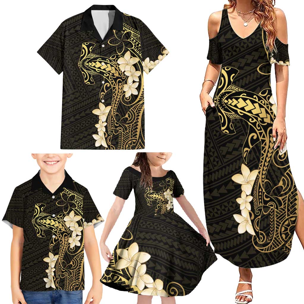 Black and Gold Hawaii Family Matching Summer Maxi Dress and Hawaiian Shirt Hammerhead Shark Tattoo Curve Polynesian - Polynesian Pride