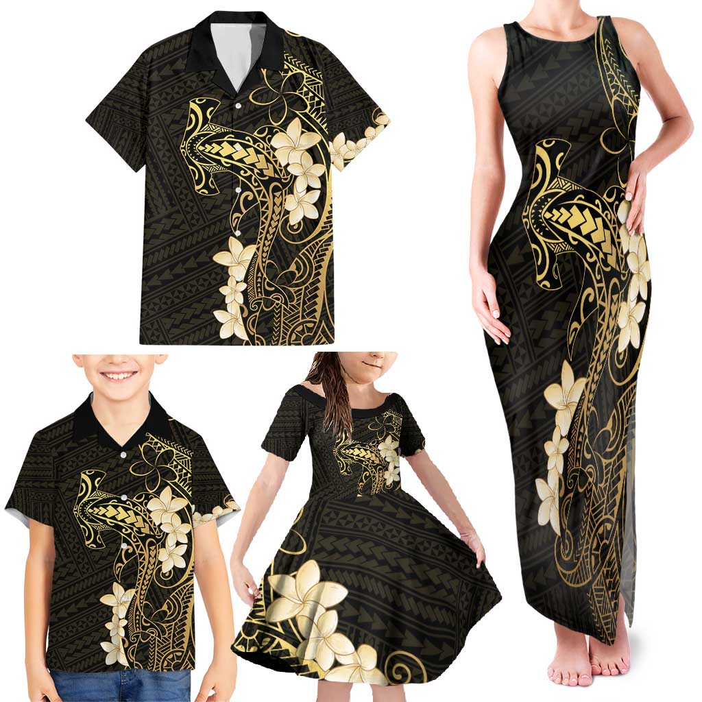 Black and Gold Hawaii Family Matching Tank Maxi Dress and Hawaiian Shirt Hammerhead Shark Tattoo Curve Polynesian - Polynesian Pride