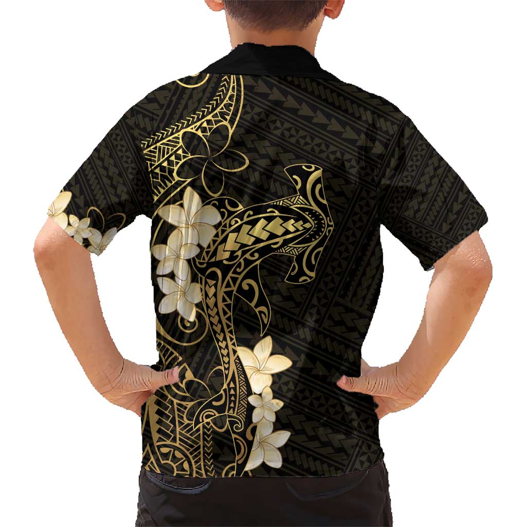 Black and Gold Hawaii Hawaiian Shirt Hammerhead Shark Tattoo Curve Polynesian - Polynesian Pride