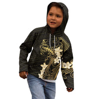 Black and Gold Hawaii Kid Hoodie Hammerhead Shark Tattoo Curve Polynesian - Polynesian Pride