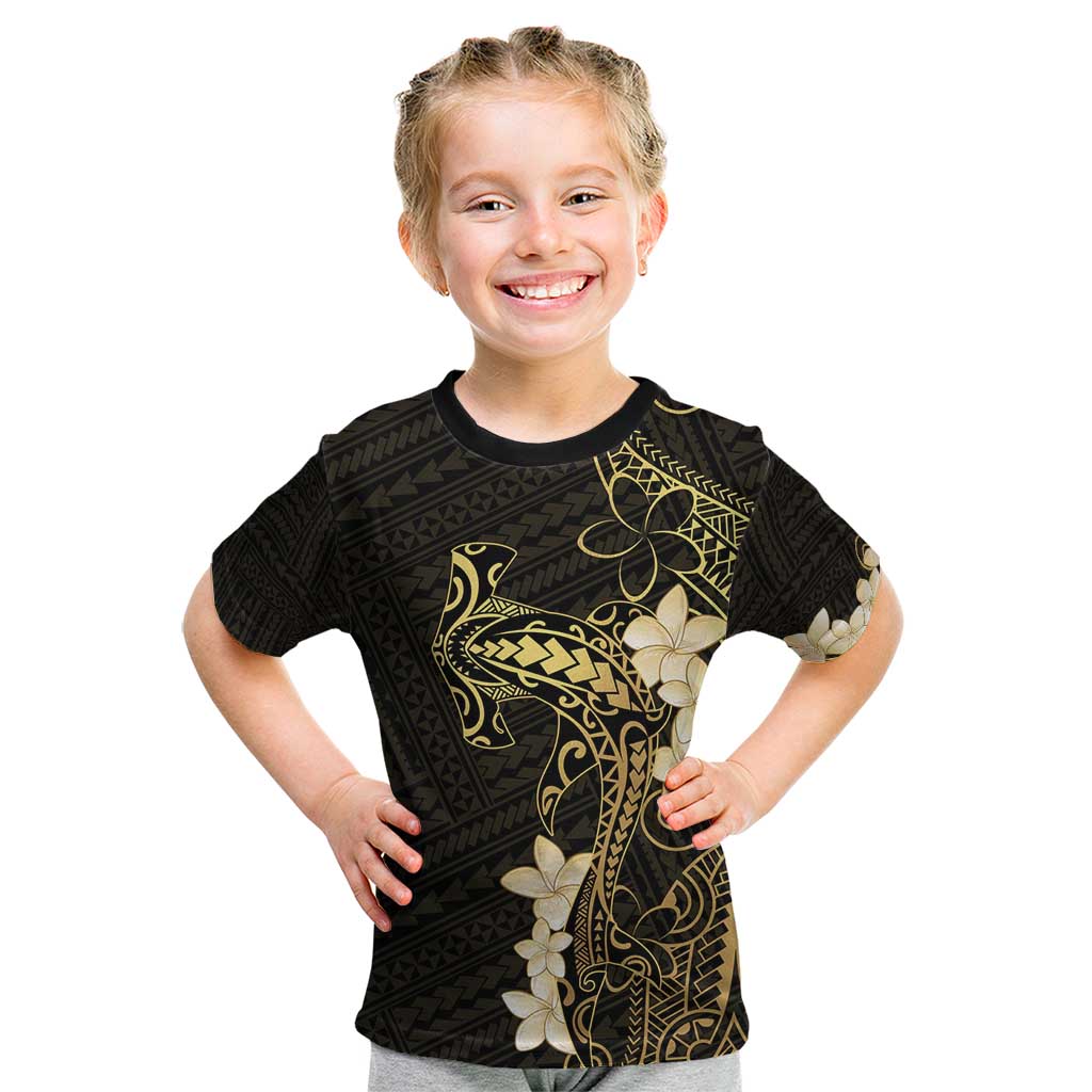 Black and Gold Hawaii Kid T Shirt Hammerhead Shark Tattoo Curve Polynesian - Polynesian Pride