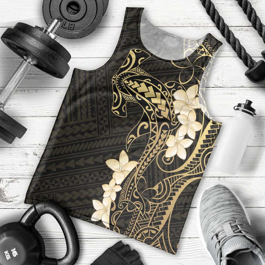 Black and Gold Hawaii Men Tank Top Hammerhead Shark Tattoo Curve Polynesian - Polynesian Pride