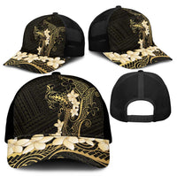 Black and Gold Hawaii Mesh Trucker Cap Hammerhead Shark Tattoo Curve Polynesian - Polynesian Pride