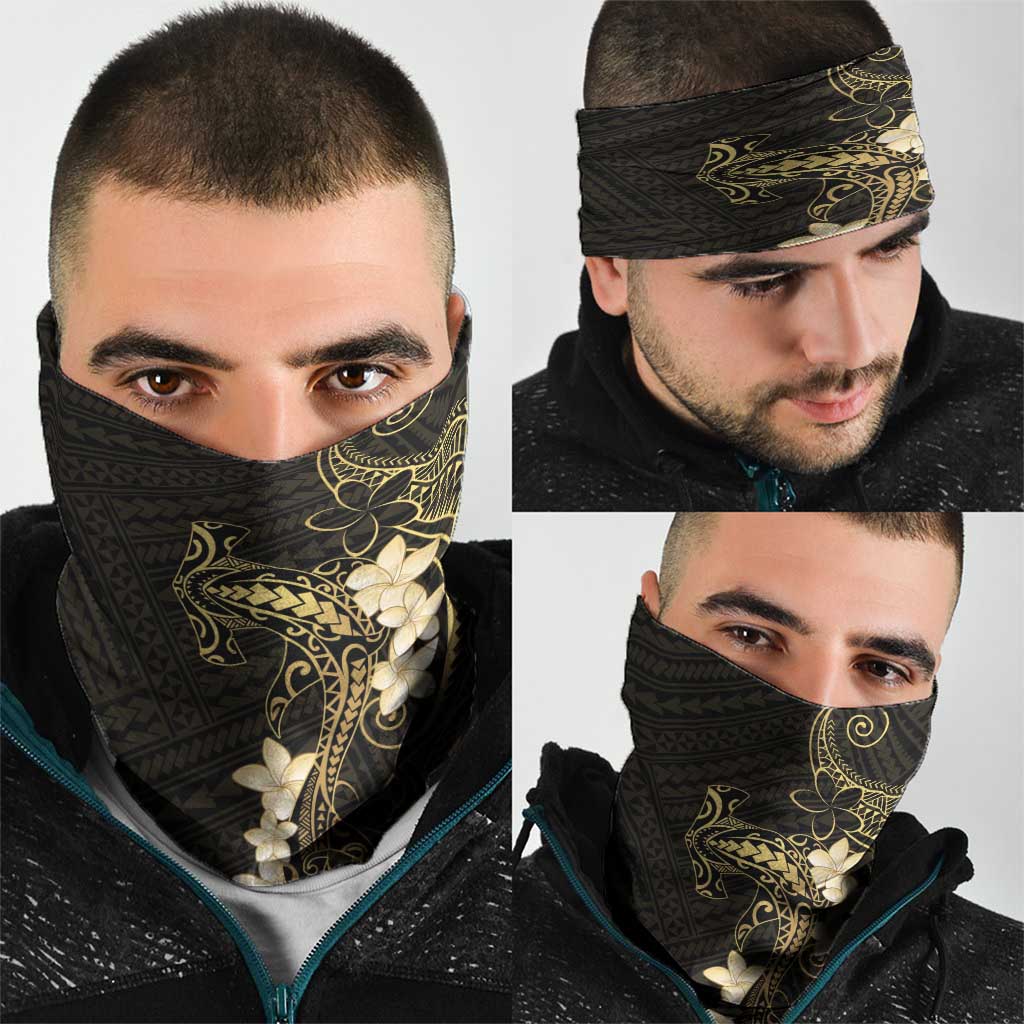 Black and Gold Hawaii Neck Gaiter Hammerhead Shark Tattoo Curve Polynesian - Polynesian Pride