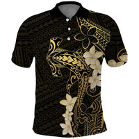 Black and Gold Hawaii Polo Shirt Hammerhead Shark Tattoo Curve Polynesian - Polynesian Pride
