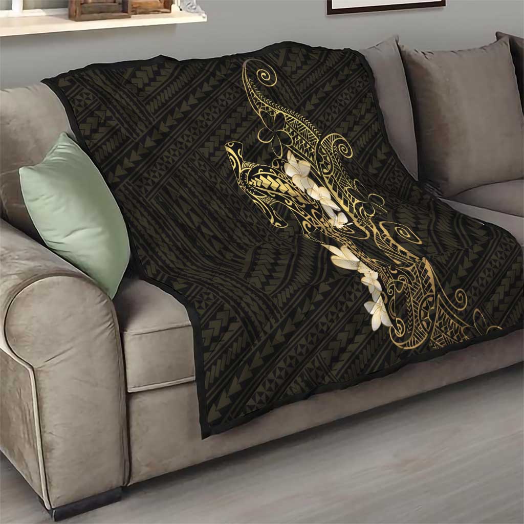 Black and Gold Hawaii Quilt Hammerhead Shark Tattoo Curve Polynesian - Polynesian Pride