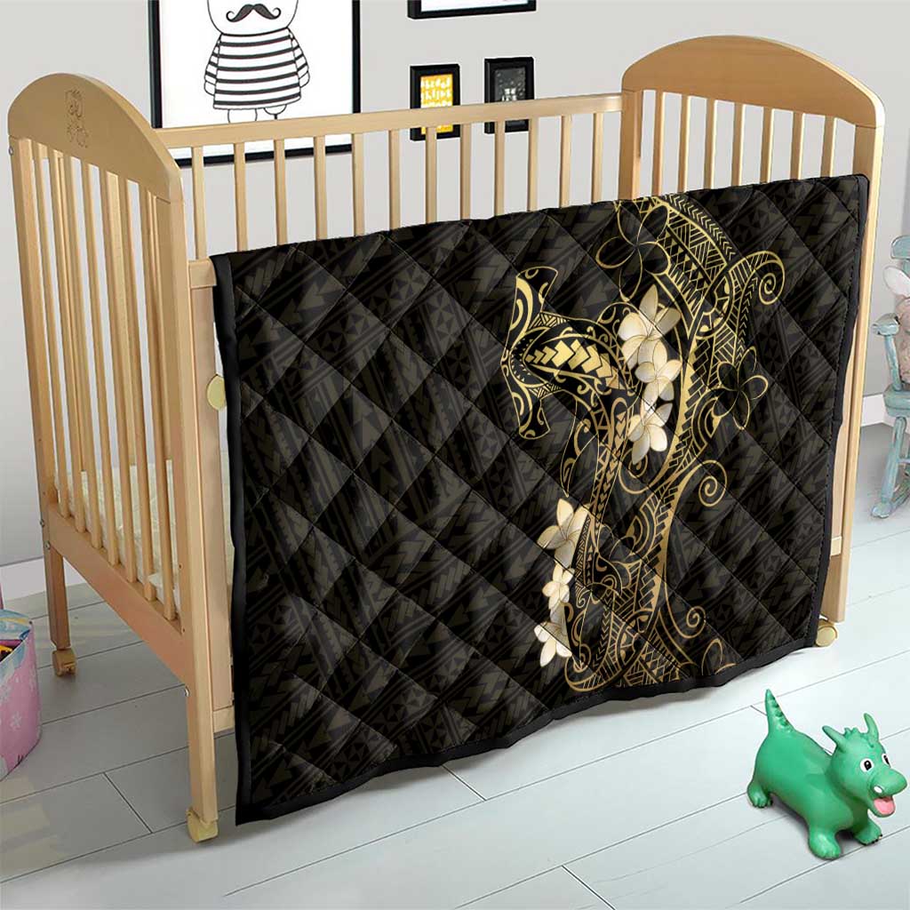 Black and Gold Hawaii Quilt Hammerhead Shark Tattoo Curve Polynesian - Polynesian Pride