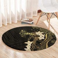 Black and Gold Hawaii Round Carpet Hammerhead Shark Tattoo Curve Polynesian - Polynesian Pride