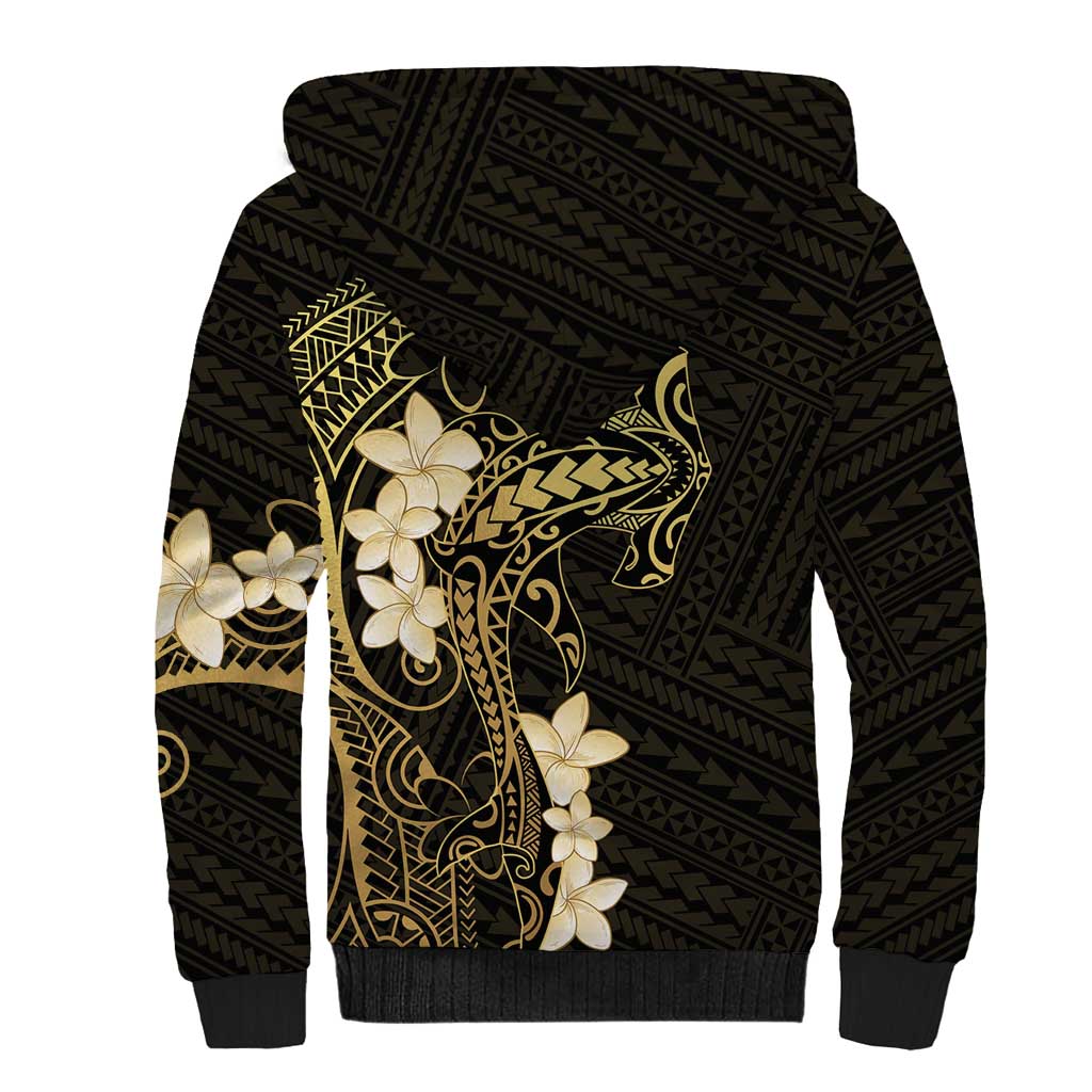 Black and Gold Hawaii Sherpa Hoodie Hammerhead Shark Tattoo Curve Polynesian - Polynesian Pride