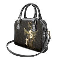 Black and Gold Hawaii Shoulder Handbag Hammerhead Shark Tattoo Curve Polynesian - Polynesian Pride
