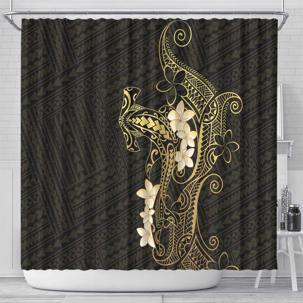 Black and Gold Hawaii Shower Curtain Hammerhead Shark Tattoo Curve Polynesian - Polynesian Pride