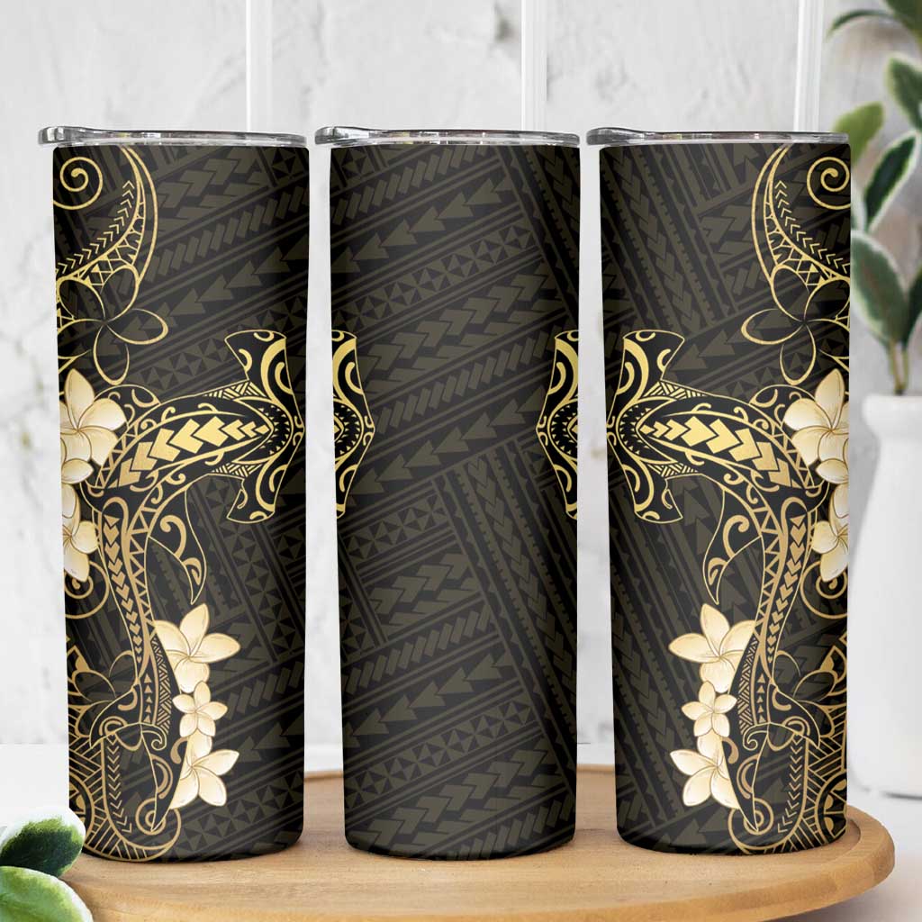 Black and Gold Hawaii Skinny Tumbler Hammerhead Shark Tattoo Curve Polynesian - Polynesian Pride