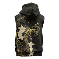 Black and Gold Hawaii Sleeveless Hoodie Hammerhead Shark Tattoo Curve Polynesian - Polynesian Pride