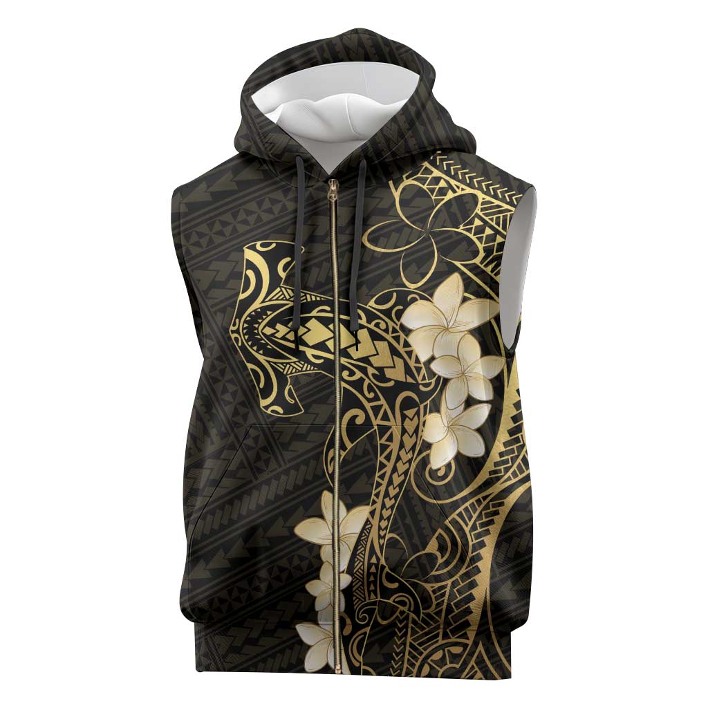 Black and Gold Hawaii Sleeveless Zip Hoodie Hammerhead Shark Tattoo Curve Polynesian - Polynesian Pride