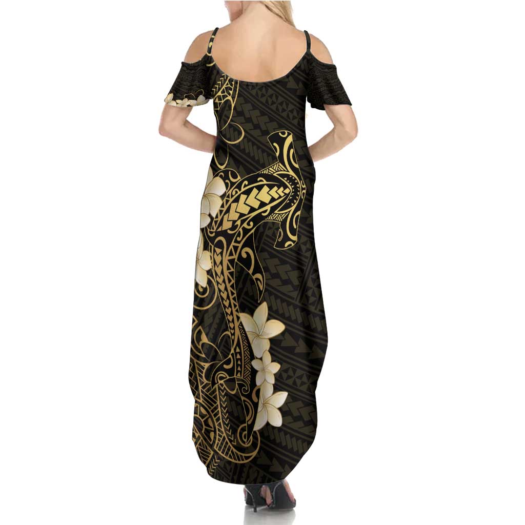 Black and Gold Hawaii Summer Maxi Dress Hammerhead Shark Tattoo Curve Polynesian - Polynesian Pride