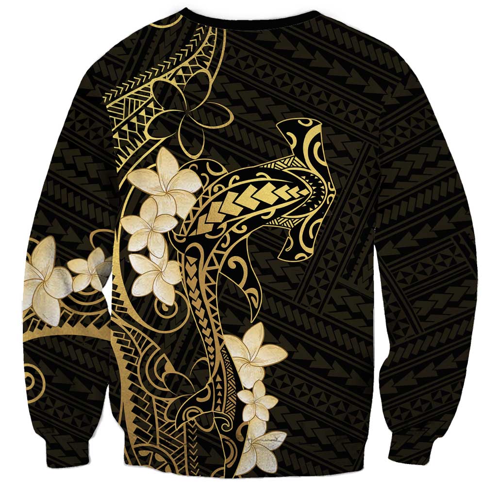 Black and Gold Hawaii Sweatshirt Hammerhead Shark Tattoo Curve Polynesian - Polynesian Pride