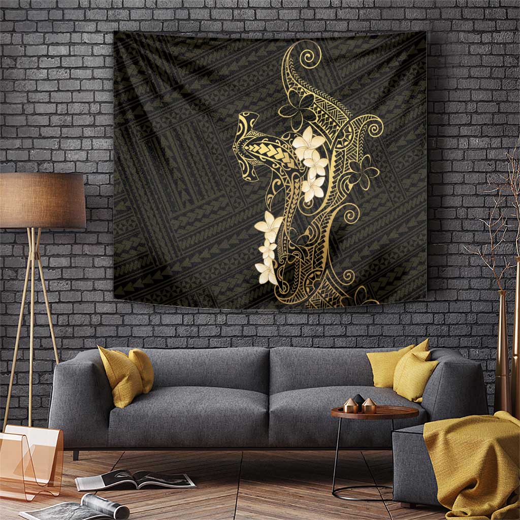 Black and Gold Hawaii Tapestry Hammerhead Shark Tattoo Curve Polynesian - Polynesian Pride