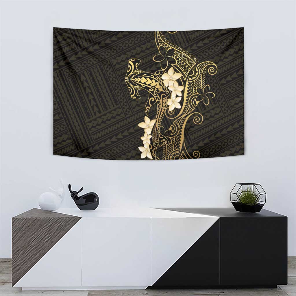 Black and Gold Hawaii Tapestry Hammerhead Shark Tattoo Curve Polynesian - Polynesian Pride
