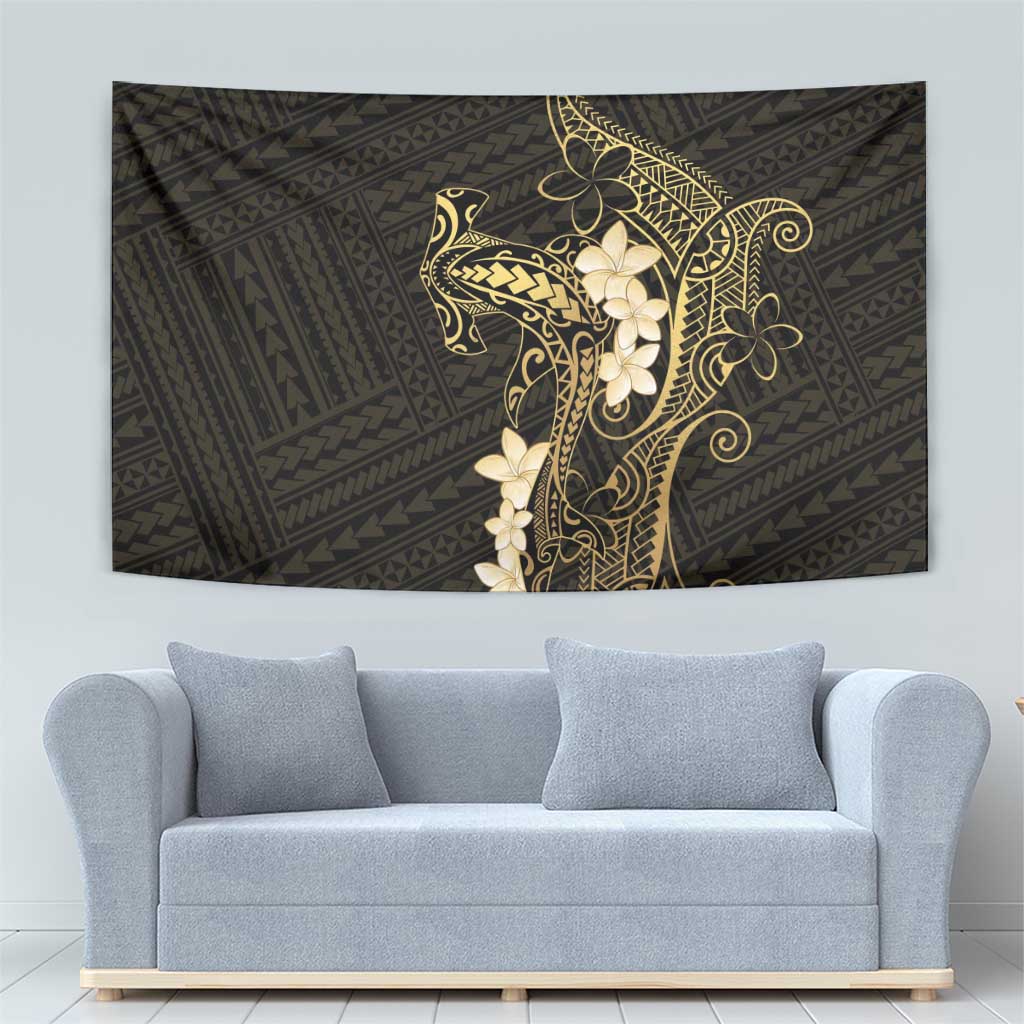 Black and Gold Hawaii Tapestry Hammerhead Shark Tattoo Curve Polynesian - Polynesian Pride