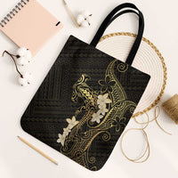 Black and Gold Hawaii Tote Bag Hammerhead Shark Tattoo Curve Polynesian - Polynesian Pride